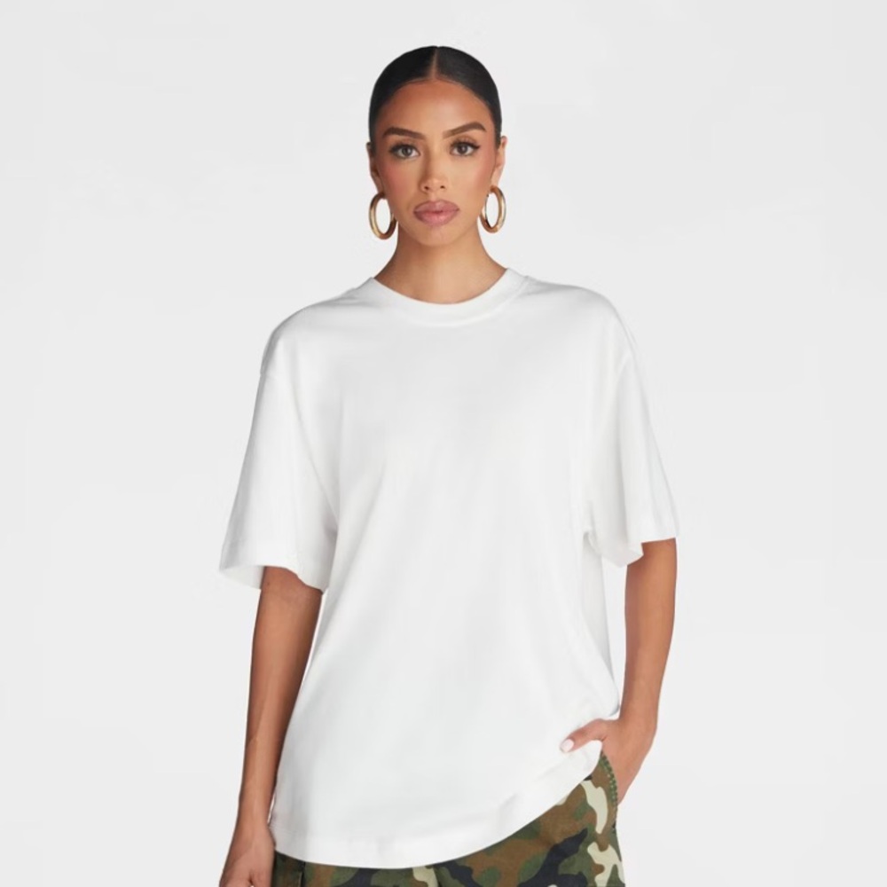 KBB by Kahlana White Relaxed Crewneck Short Sleeve Tee with Shoulder Pads